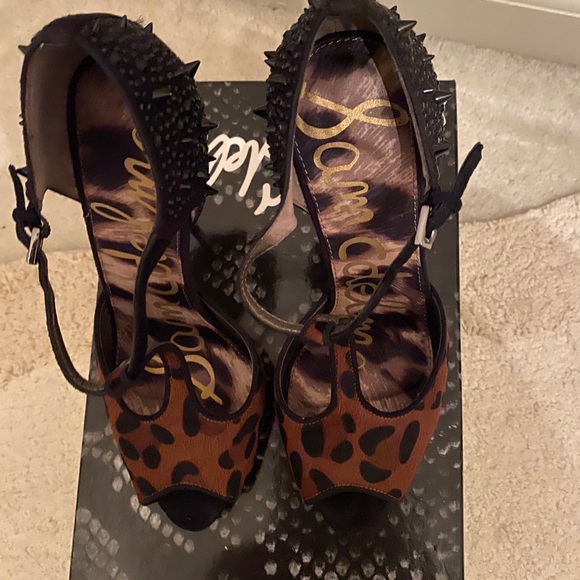Sam Edelman chrome heels; Leopard/Black Pony Hair - Picture 5 of 8